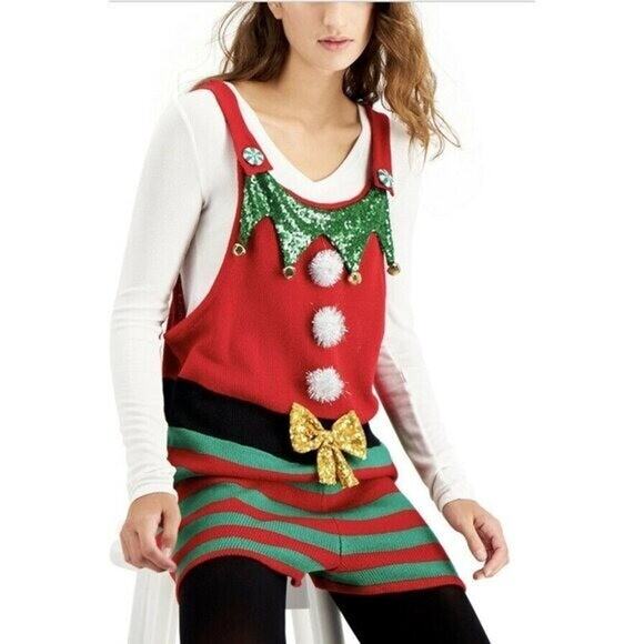Hooked Up by IOT Pants - Hooked up juniors Santa costume multicolor romper Christmas A000366